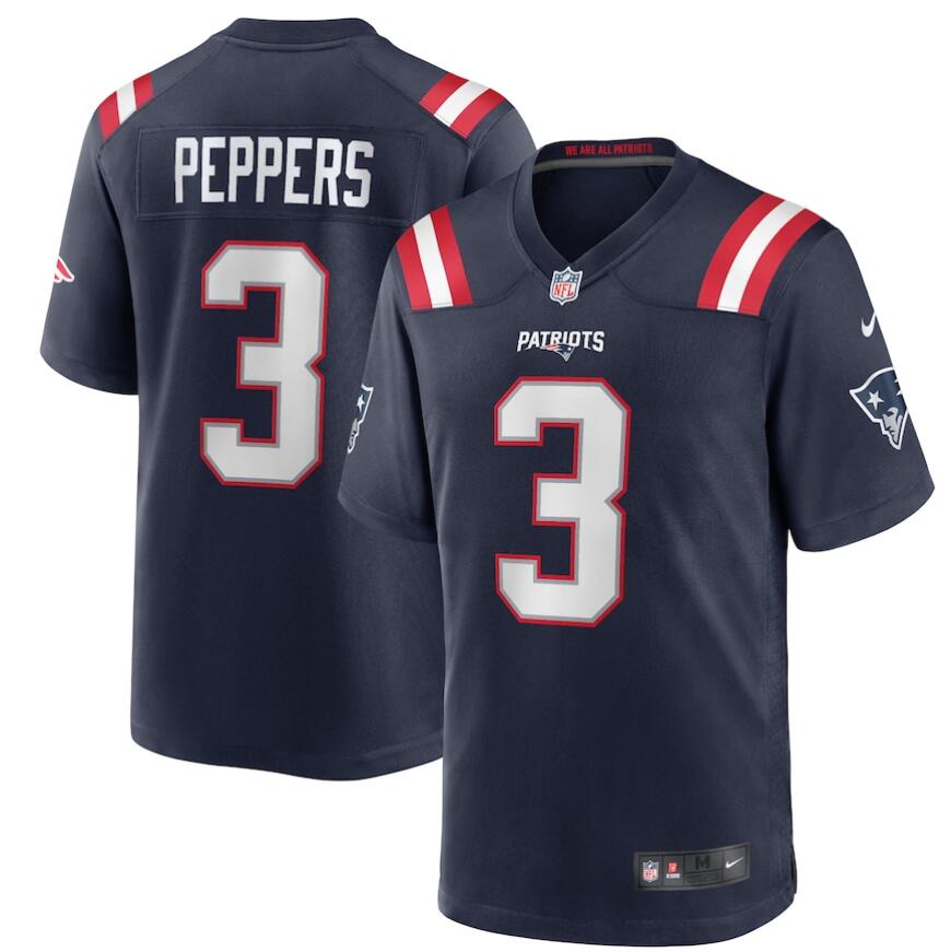 Men New England Patriots Nike 3 Jabrill Peppers Navy Game Jersey